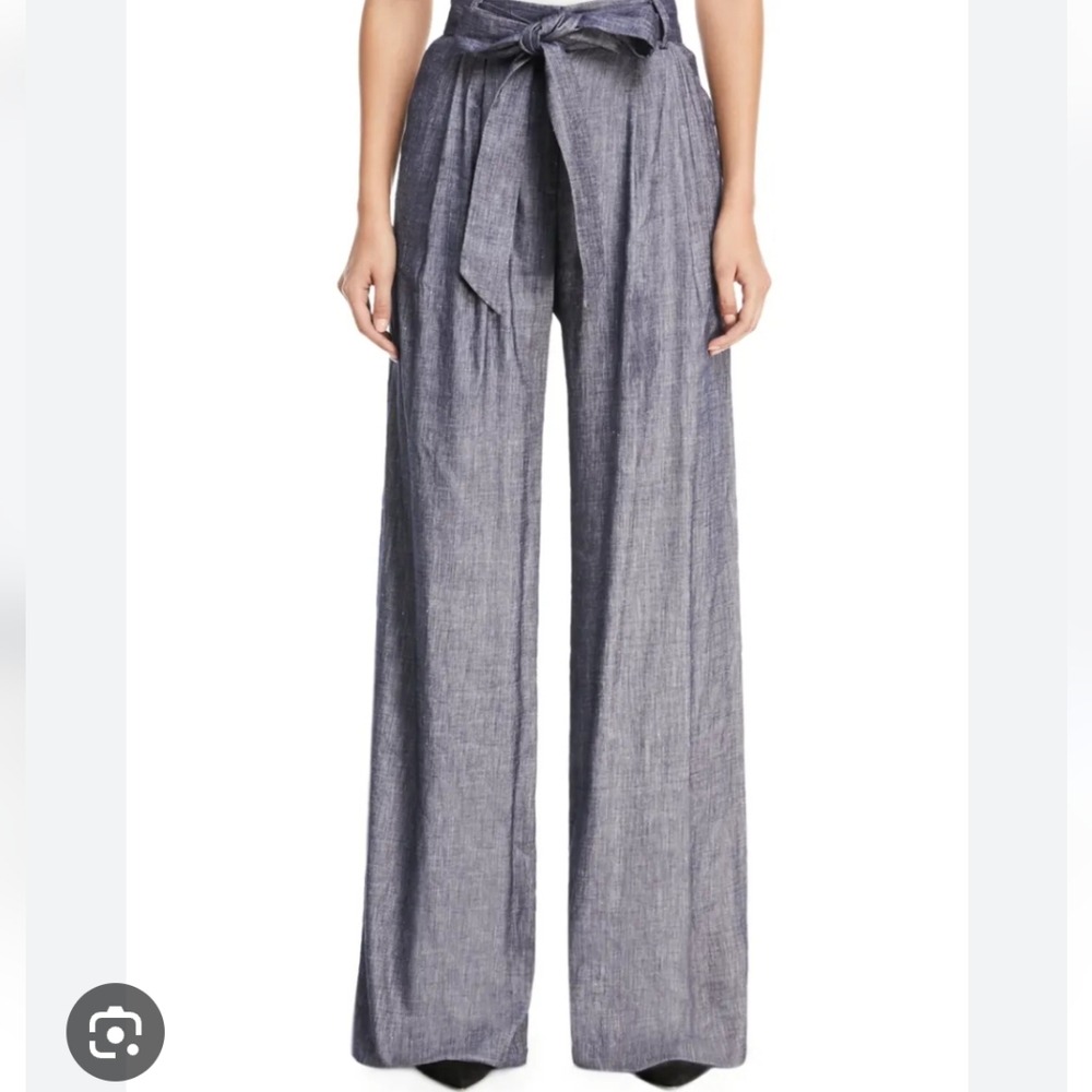 Milly Trapunto Tie Waist Trousers, denim linen blend - sz - 8